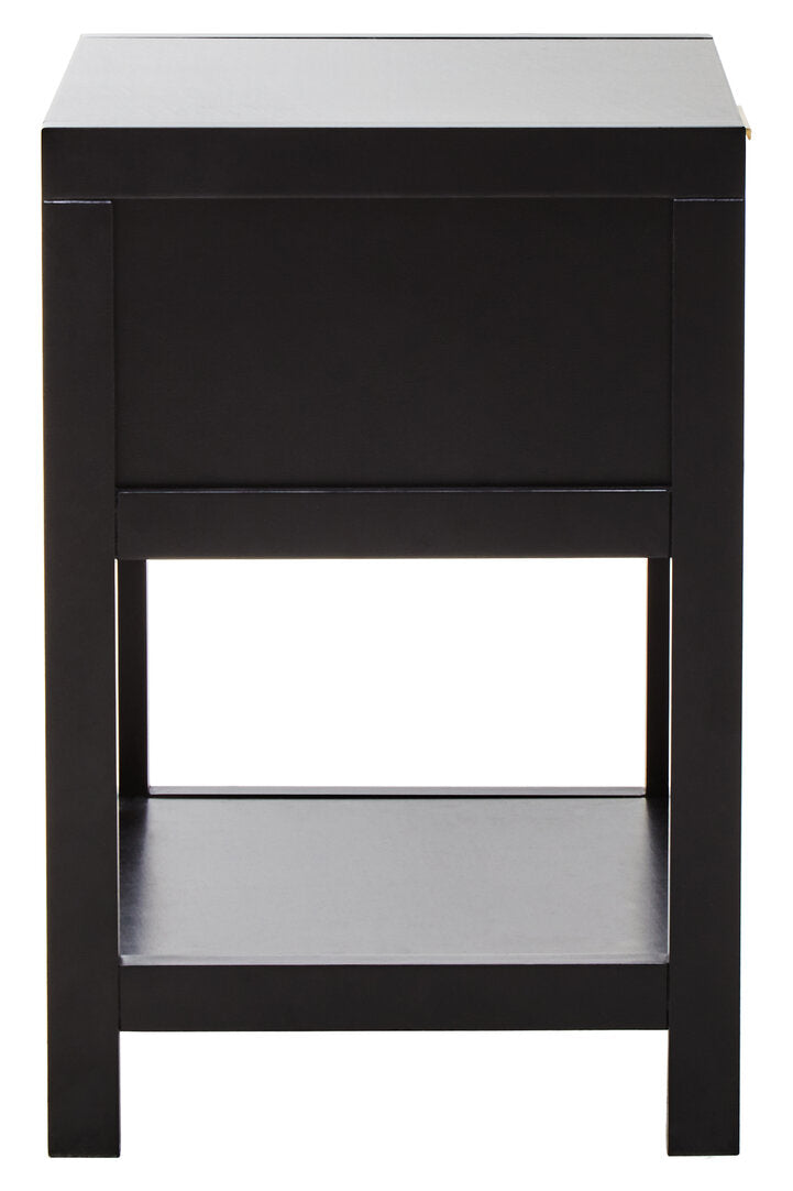 Shaniya Black Wood and Natural Rattan One Drawer Bedside Table