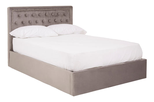 Hadley Grey Velvet Ottoman Bed Double