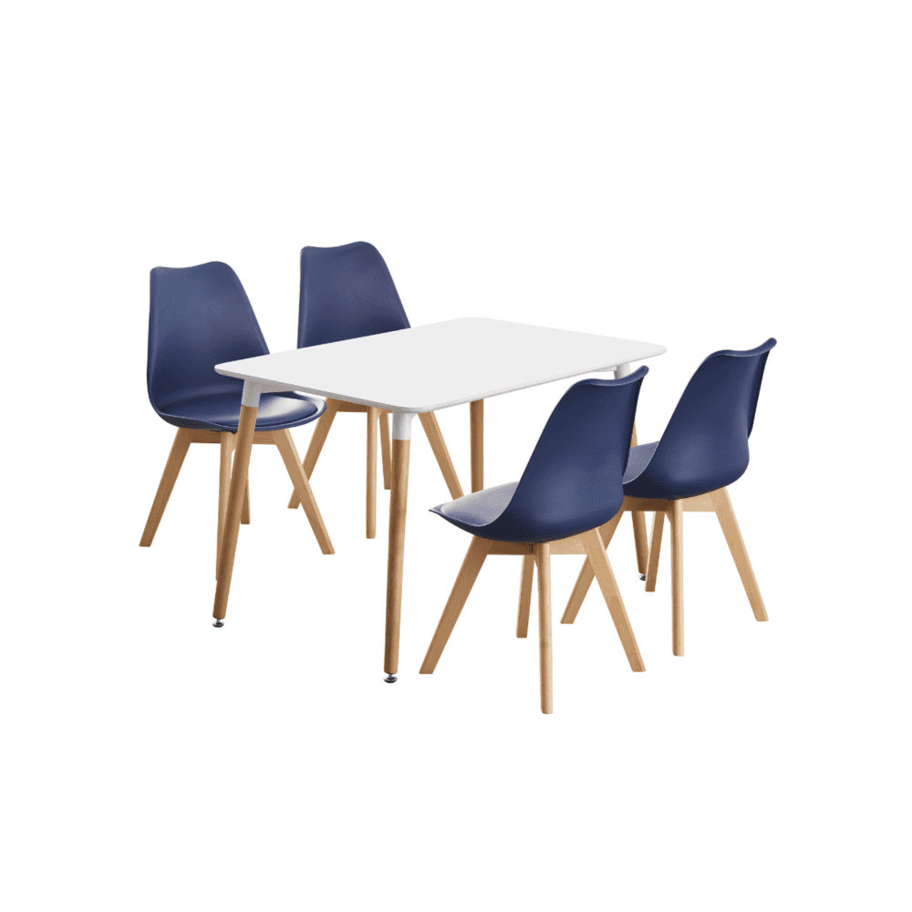 5PCs Dining Set - White Halo Dining Table & Set of 4 Lorenzo Tulip Dining Chairs
