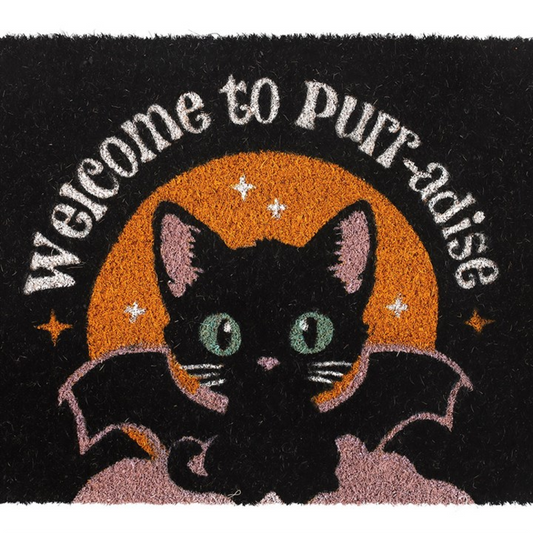 Black Welcome to Purr-adise Cat Doormat