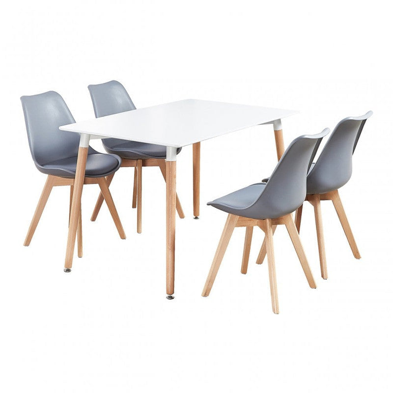 5PCs Dining Set - White Halo Dining Table & Set of 4 Lorenzo Tulip Dining Chairs