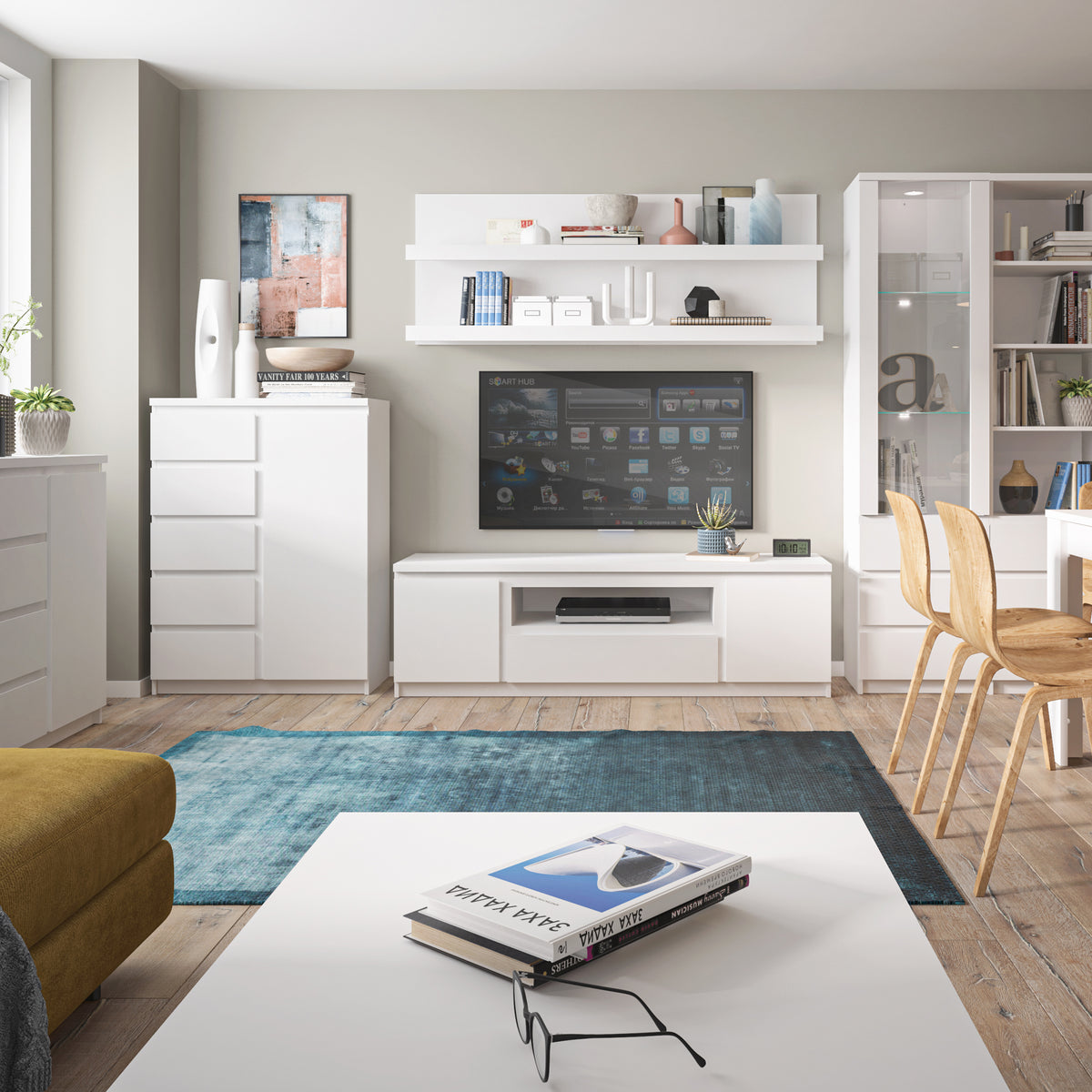 Faraday 2 Door 1 Drawer 166cm Wide TV Cabinet in White