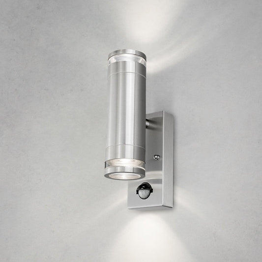 4lite Marinus GU10 Bi-Directional Outdoor Wall Light with PIR - Stainless Steel