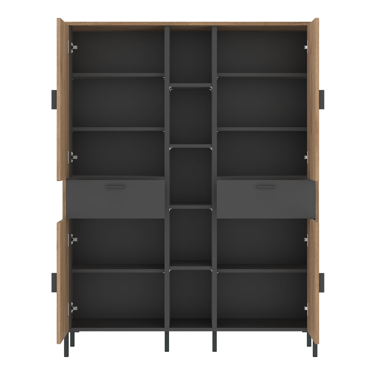 Atticus Wardrobe 4 Door 2 Drawer in Oak/Grey