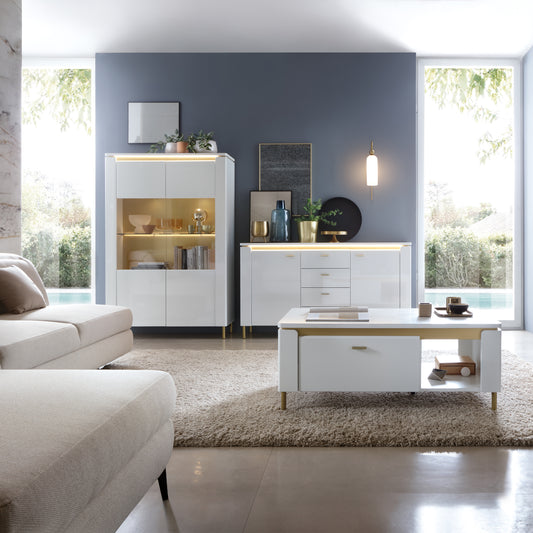 Lorenzo Sideboard 2 Door 4 Drawer in Alpine White/White Gloss