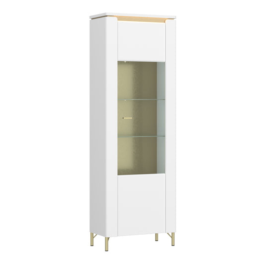 Lorenzo Vitrine/ Display Cabinet 1 Door in Alpine White/White Gloss