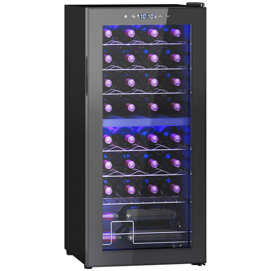 32-Bottle Narrow Wine Fridge, with Lights - Black