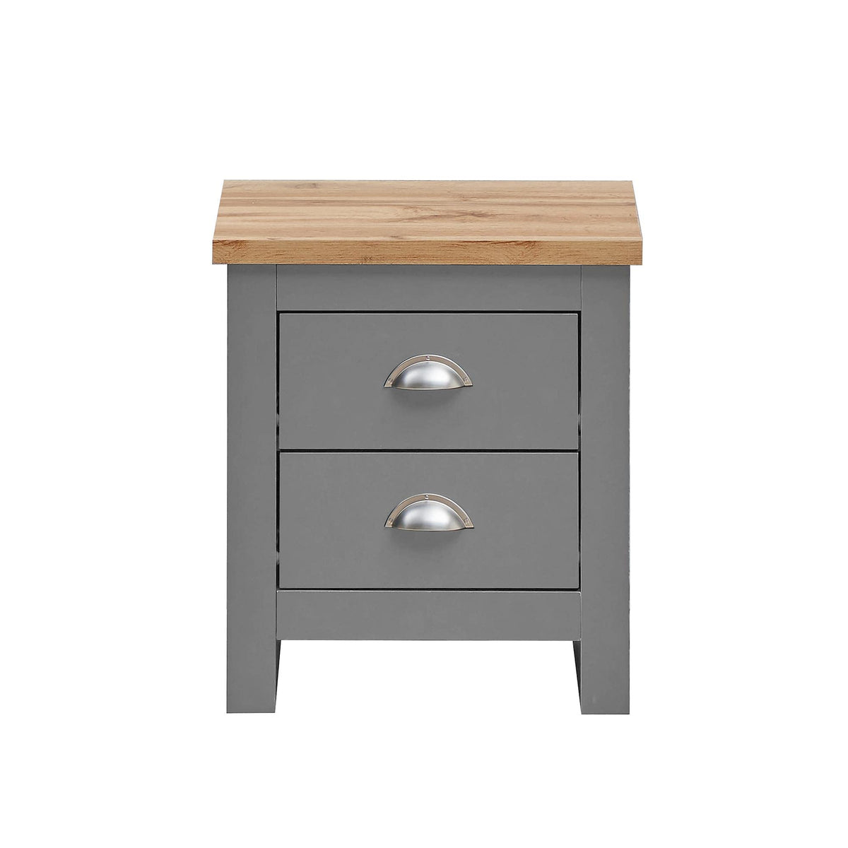 Lisbon 2 Drawer Bedside Table, Grey Oak Nightstand Storage Unit