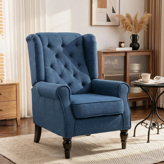 Wingback Accent Chair, Retro Upholstered Button Tufted Occasional Chair for Living Room and Bedroom, Blue