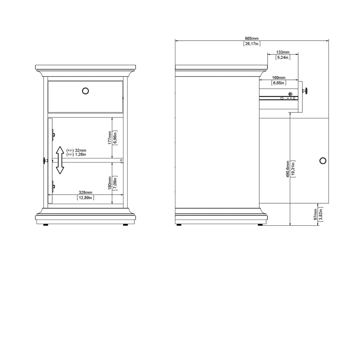Primrose Bedside - 1 Door + 1 Drawer in Matt Grey