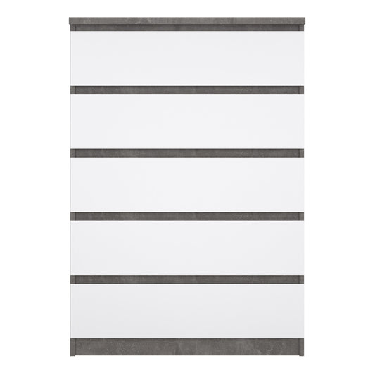 Naia Chest of 5 Drawers in Concrete and White High Gloss