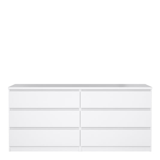 Naia Wide Chest of 6 Drawers (3+3) in White High Gloss