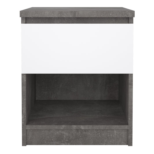 Naia Bedside 1 Drawer 1 Shelf in Concrete and White High Gloss
