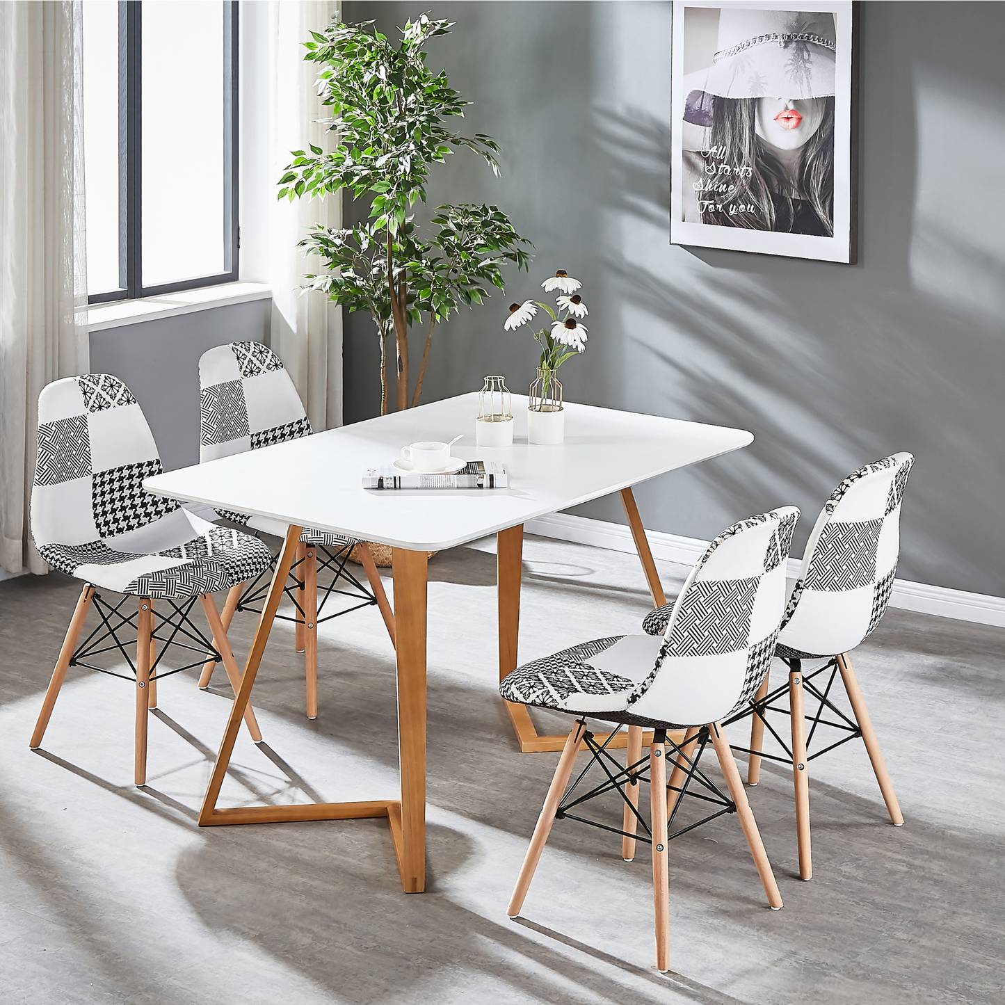 Elsie Dining Chair - Black/White Patchwork