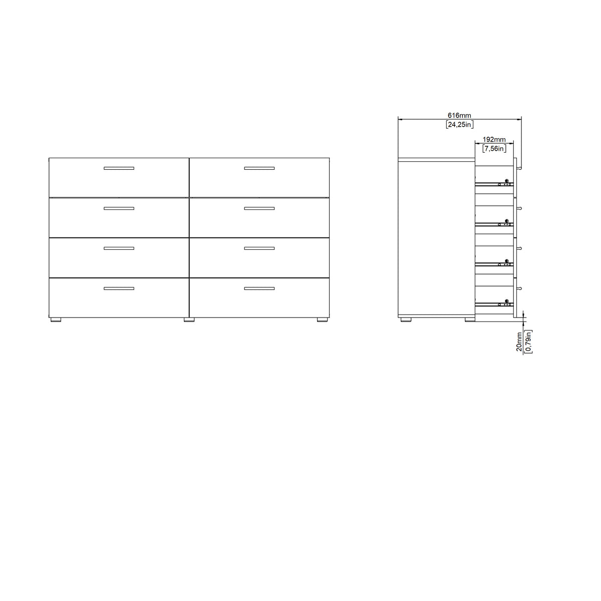 Pippa 8 Drawer chest (4+4) in White