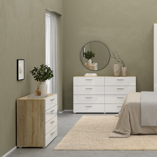 Pippa Chest of 4 Drawers in Oak with White High Gloss