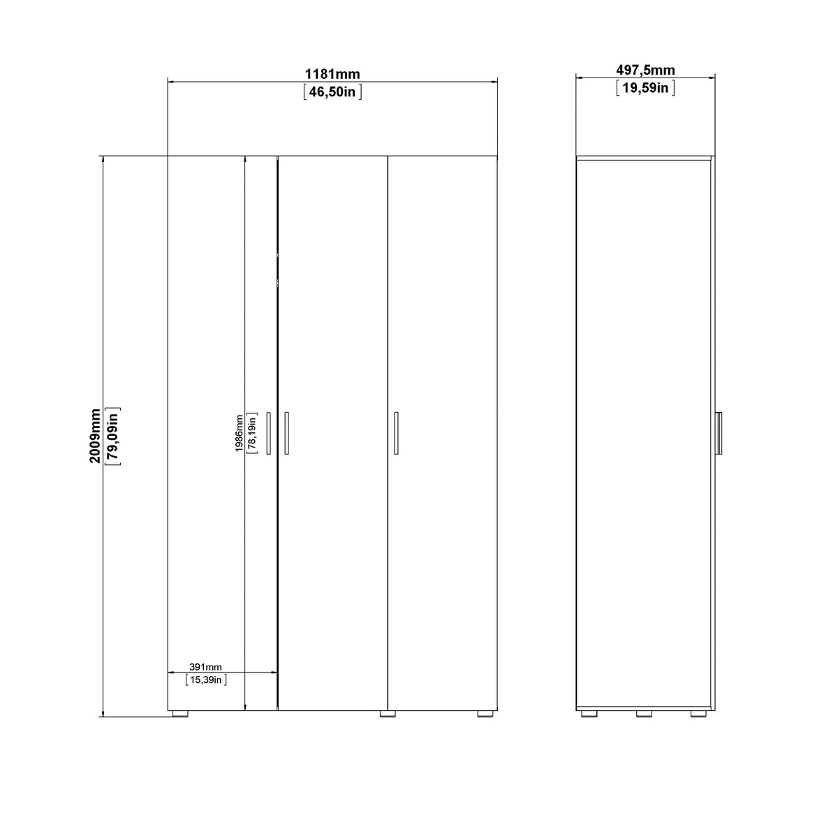 Pippa Wardrobe with 3 Doors in Oak with White High Gloss