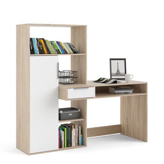 Fenton Desk Multi Functional Desk with Drawer and 1 Door in White and Oak
