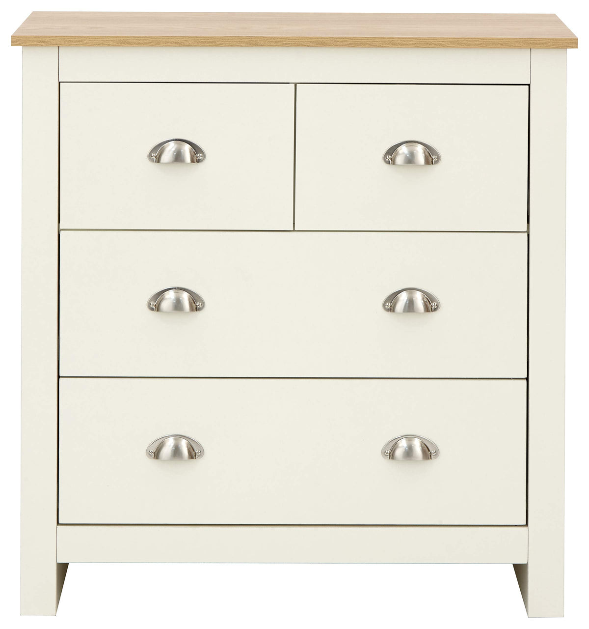 Lancaster Wooden 4 Drawer Chest With Steel Cup Handle & 37.7 Litre Drawers, Modern Bedroom Furniture Chest Of Drawers Storage Unit, Contrast Oak