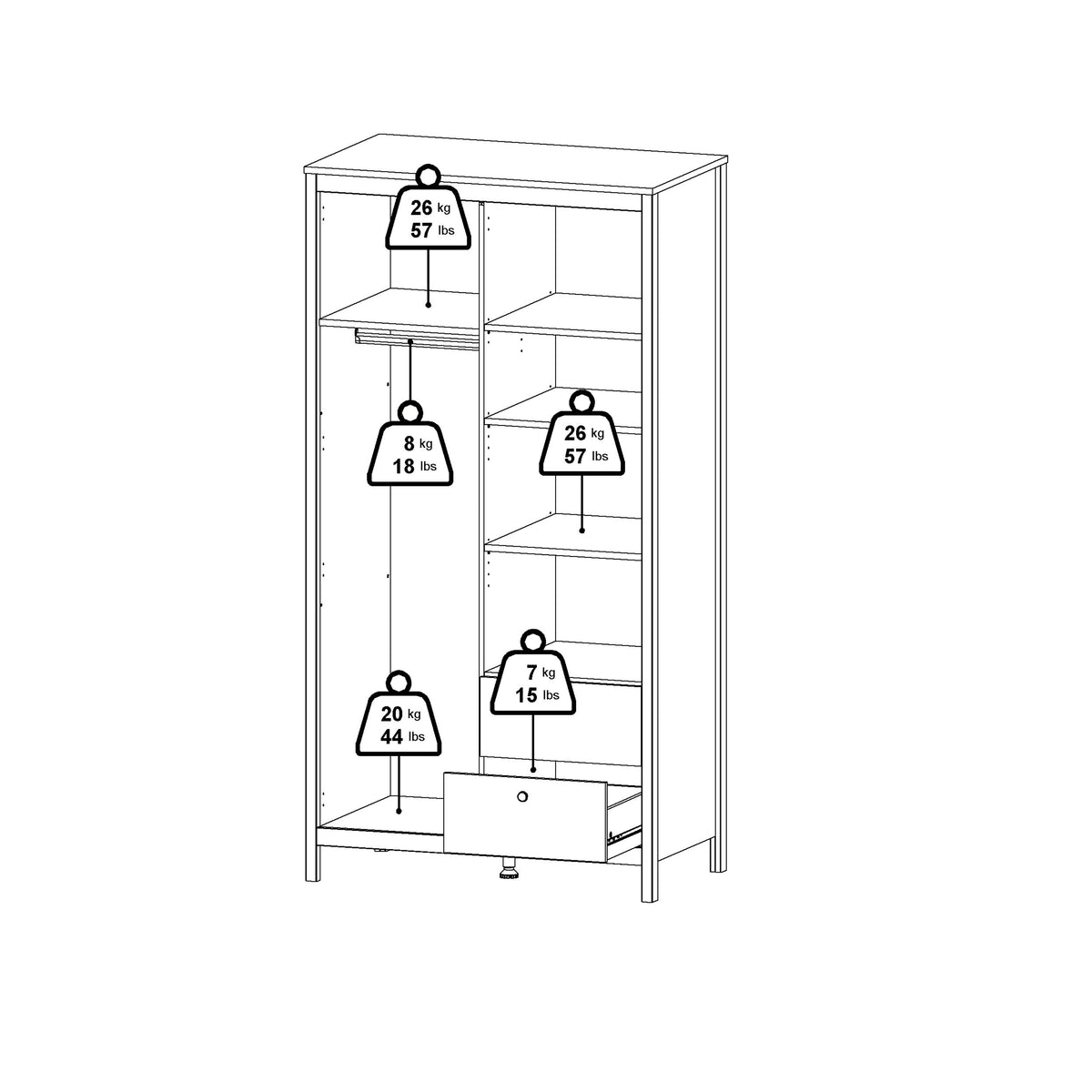 Maria Wardrobe with 1 Door 1 Mirror Door 2 Drawers Matt Black