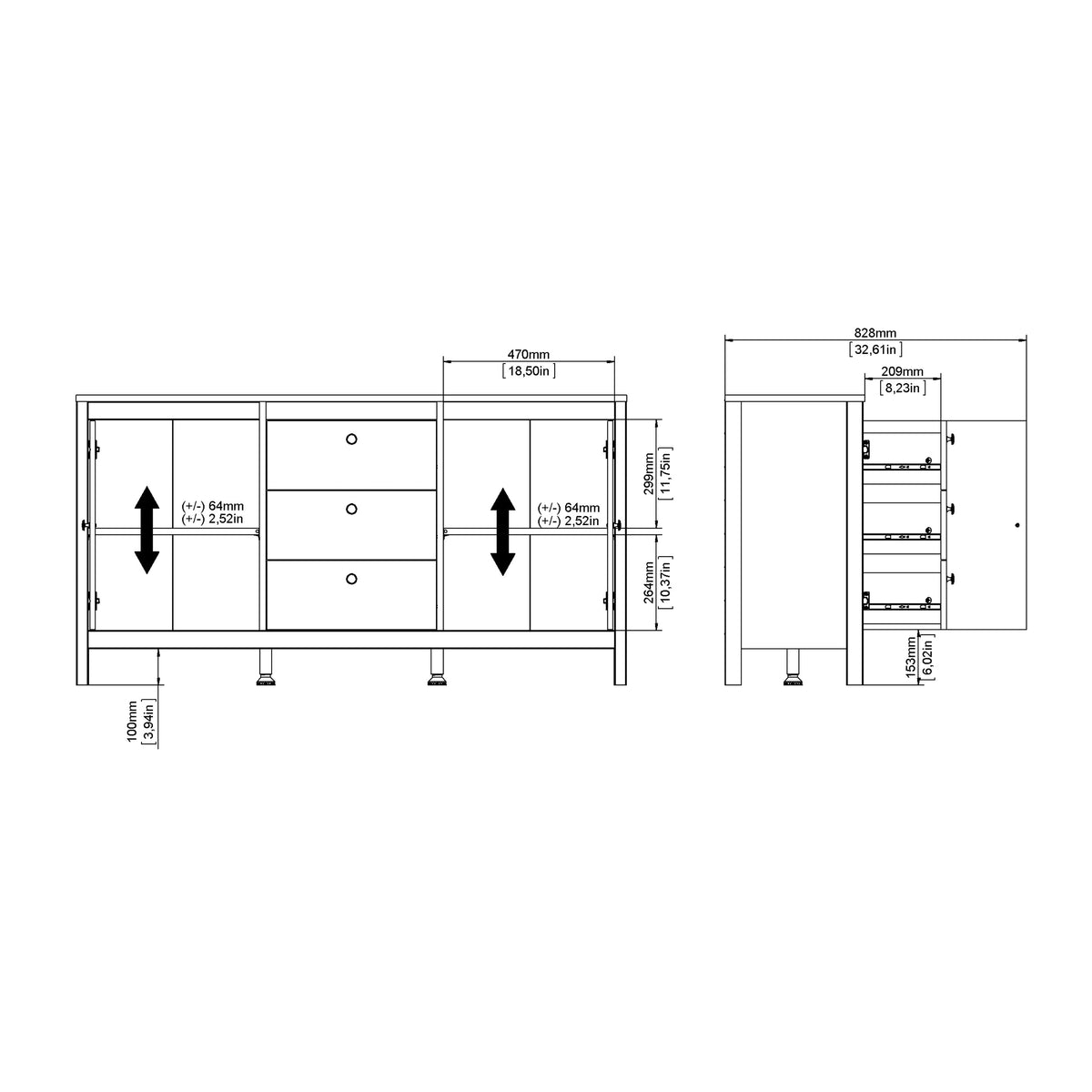 Maria 2 Door/3 Drawer Sideboard in Jackson Hickory Oak