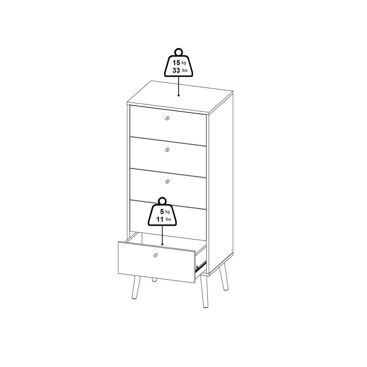 Carlisle Chest 5 Drawers Dark Grey