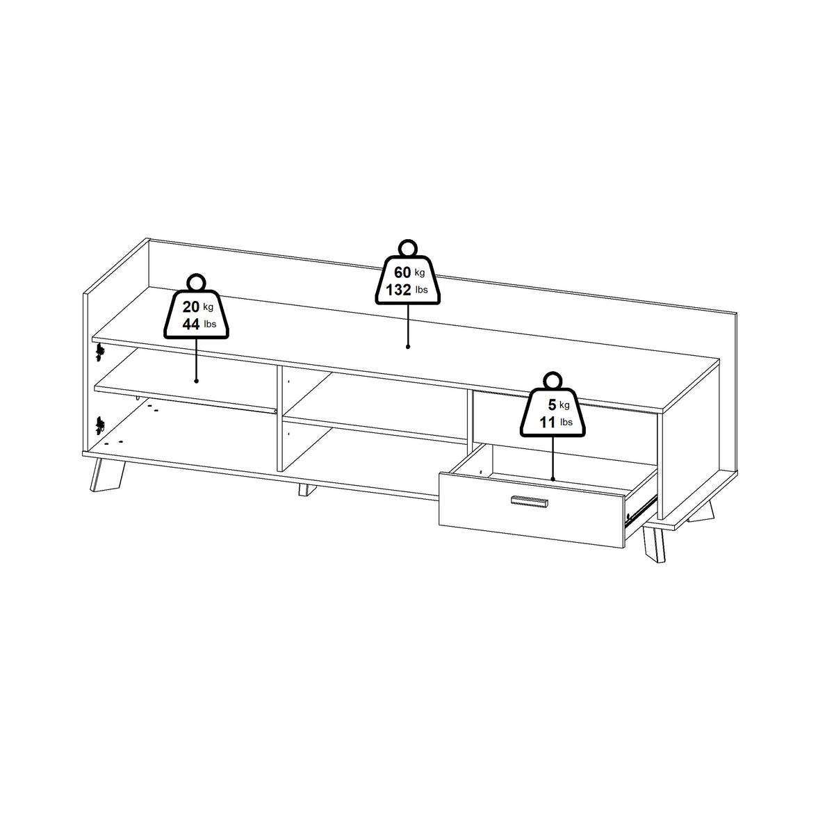 Isla TV-unit with 1 Door + 2 Drawers in Jackson Hickory and White