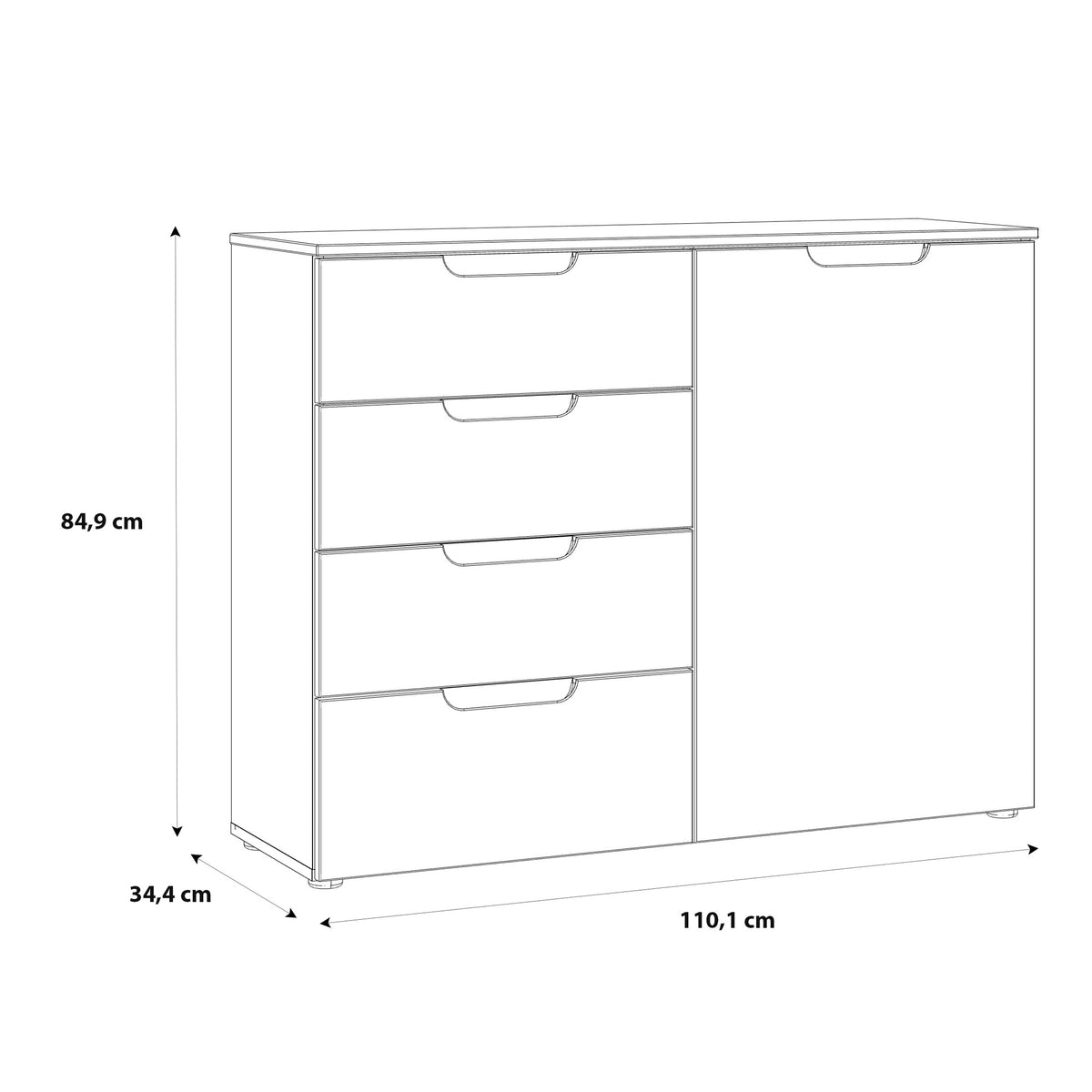 Serena 4 Chest of Drawers 1 Door in White/White High Gloss