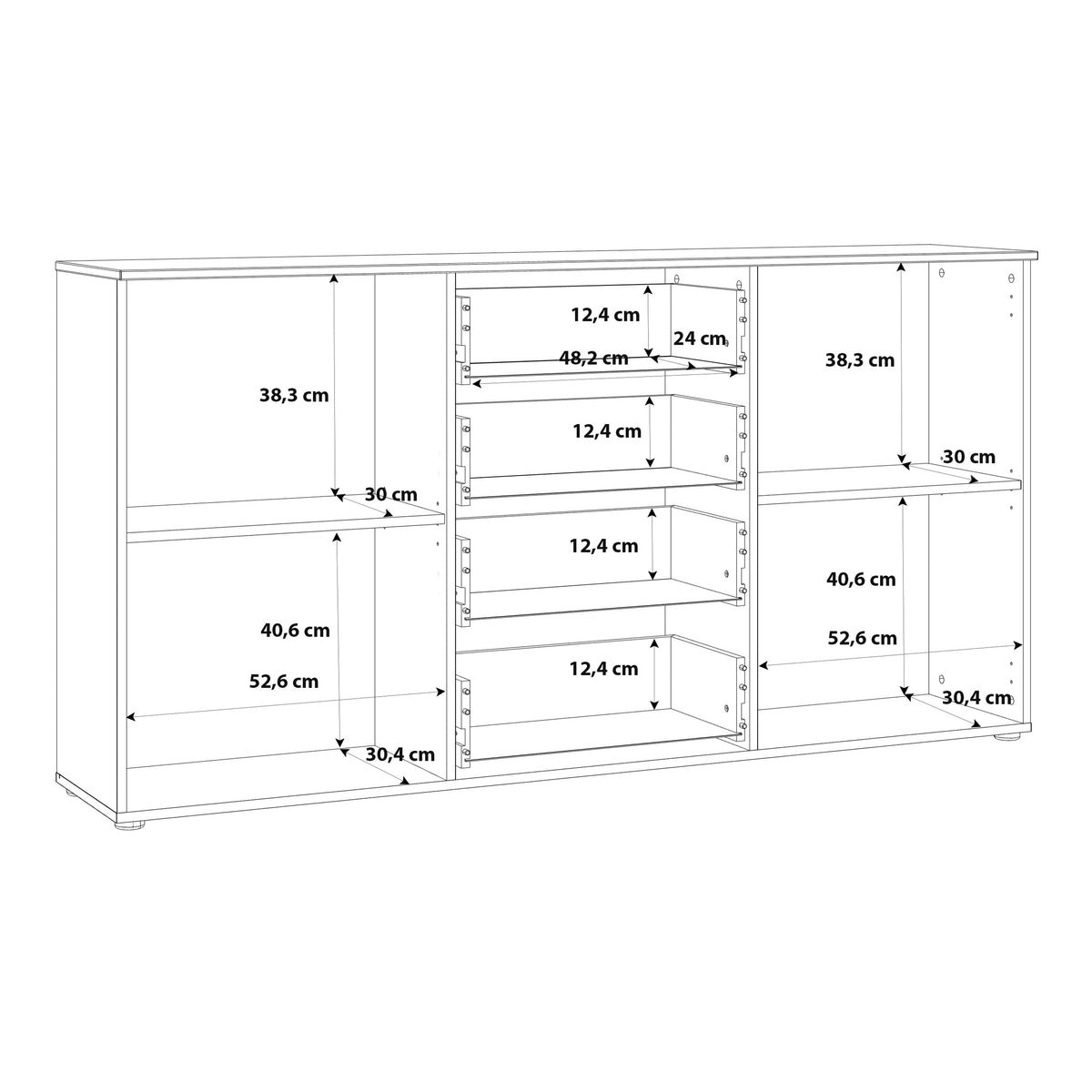 Serena Wide Chest of 4 Drawers and 2 Doors in White/White High Gloss