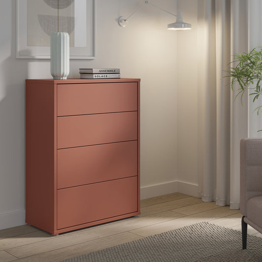 Alyson 4 Drawer Chest with Push-to-Open Drawers in Terracotta