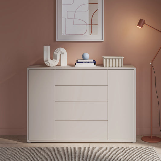 Alyson Wide Sideboard with 4 Drawers & 2 Doors with Push-to-Open in Sand