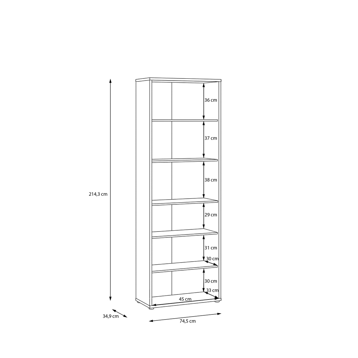 Alyson Tall Wide Bookcase with 5 Shelves in Sand