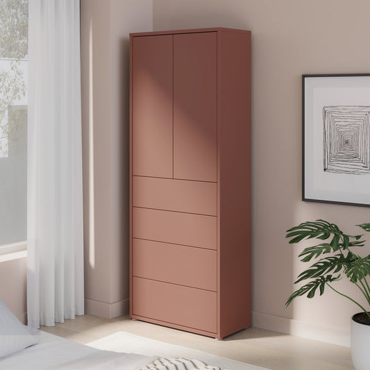 Alyson Tall Storage Cabinet with Push-to-Open Doors & 4 Drawers in Terracotta