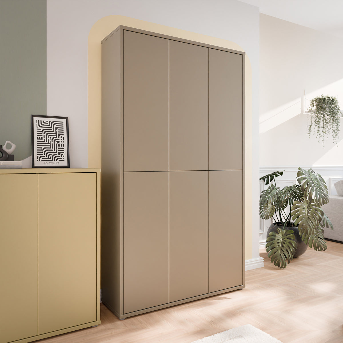 Alyson Tall Shoe Cabinet with 6 Doors Push-to-Open in Taupe