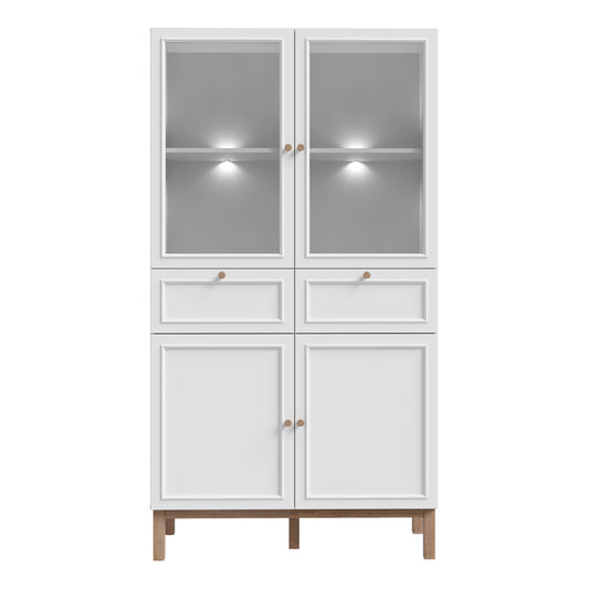 Woodland 2 Door/ 2 Drawer Glass Display Cabinet - Light Grey and Oak (inc LED Lighting)