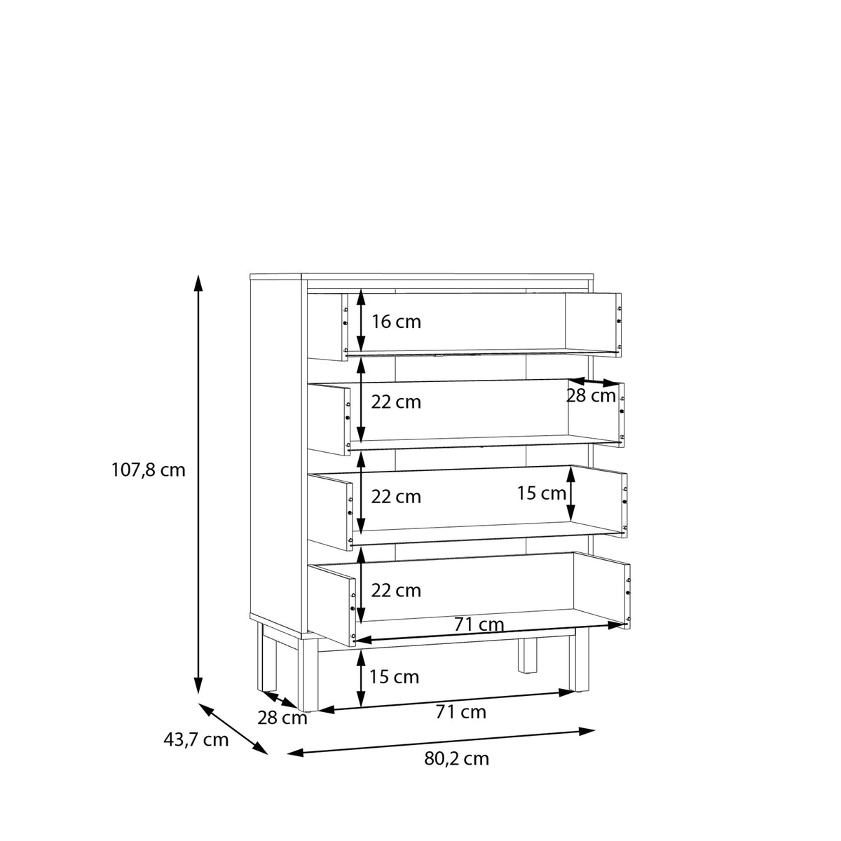 Woodland 4 Drawer Chest - Light Grey and Oak