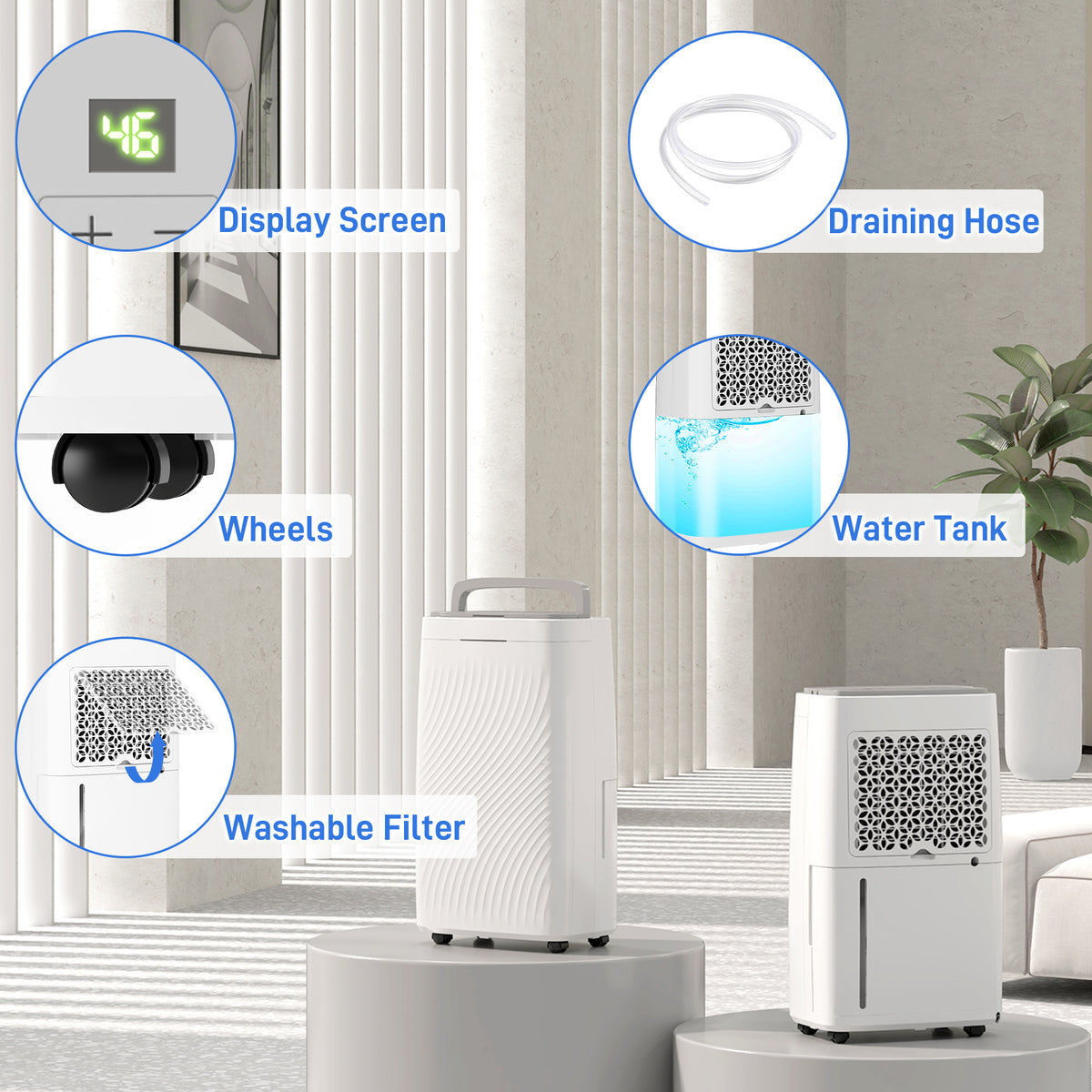 16L Multi-Mode Dehumidifier, with Wheels - White