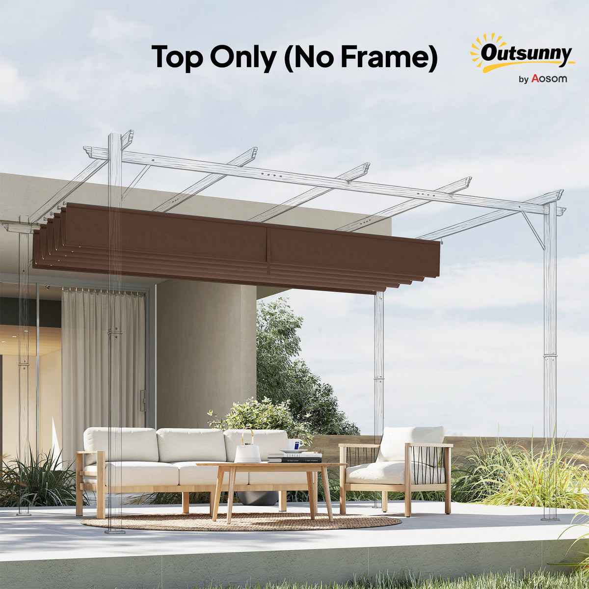 Outsunny Retractable Pergola Cover, 2.55 x 2.5 m Replacement Canopy Fabric for 3 x 3 m Frame, Roof Top Only, Brown