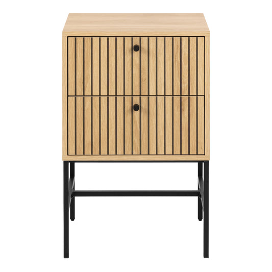 Alberto 2 Drawer Bedside Table in Oak/Black Legs