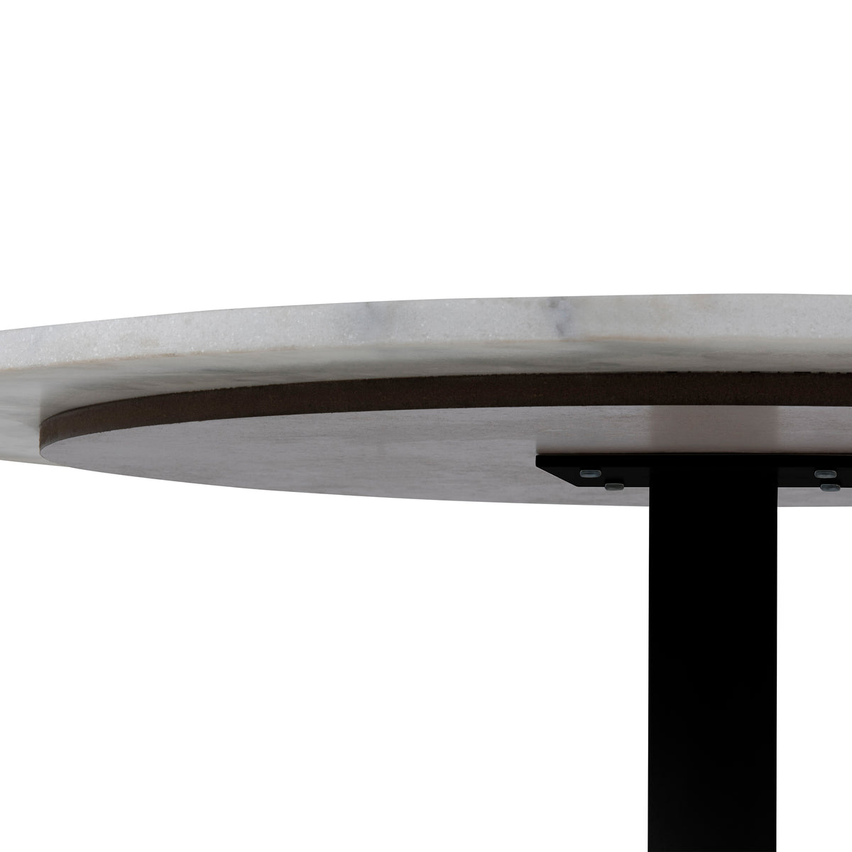 Tasmin Round Dining Table with White Polished Marble Top and Black Base