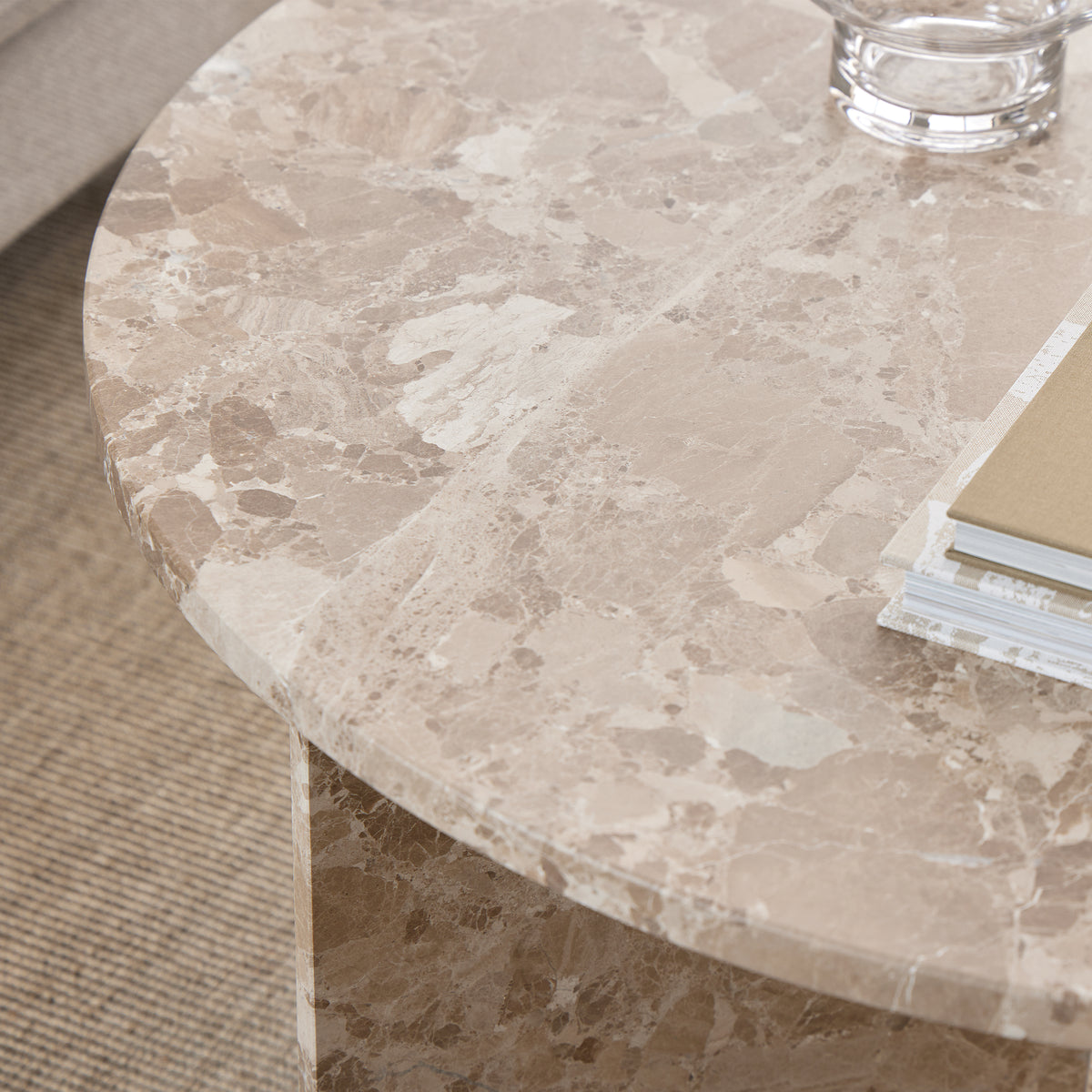 Lyra Round Coffee Table with Brown Marble Top 90cm