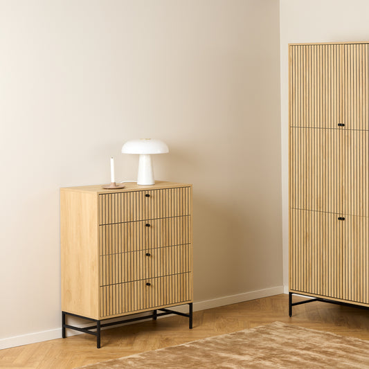 Alberto Chest of 4 Drawers in Oak/Black Legs