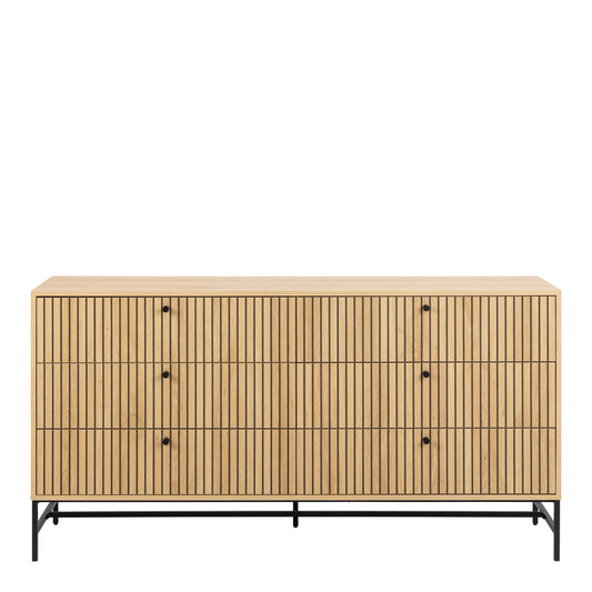 Alberto Wide Chest of 6 Drawers in Oak/Black Legs