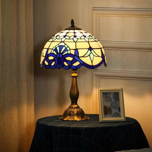 Tiffany Stained Glass Table Lamp, Handmade Antique Bedside Lamp for Bedroom, Living room, Home, Nightstand, Decorative Night Light, Blue