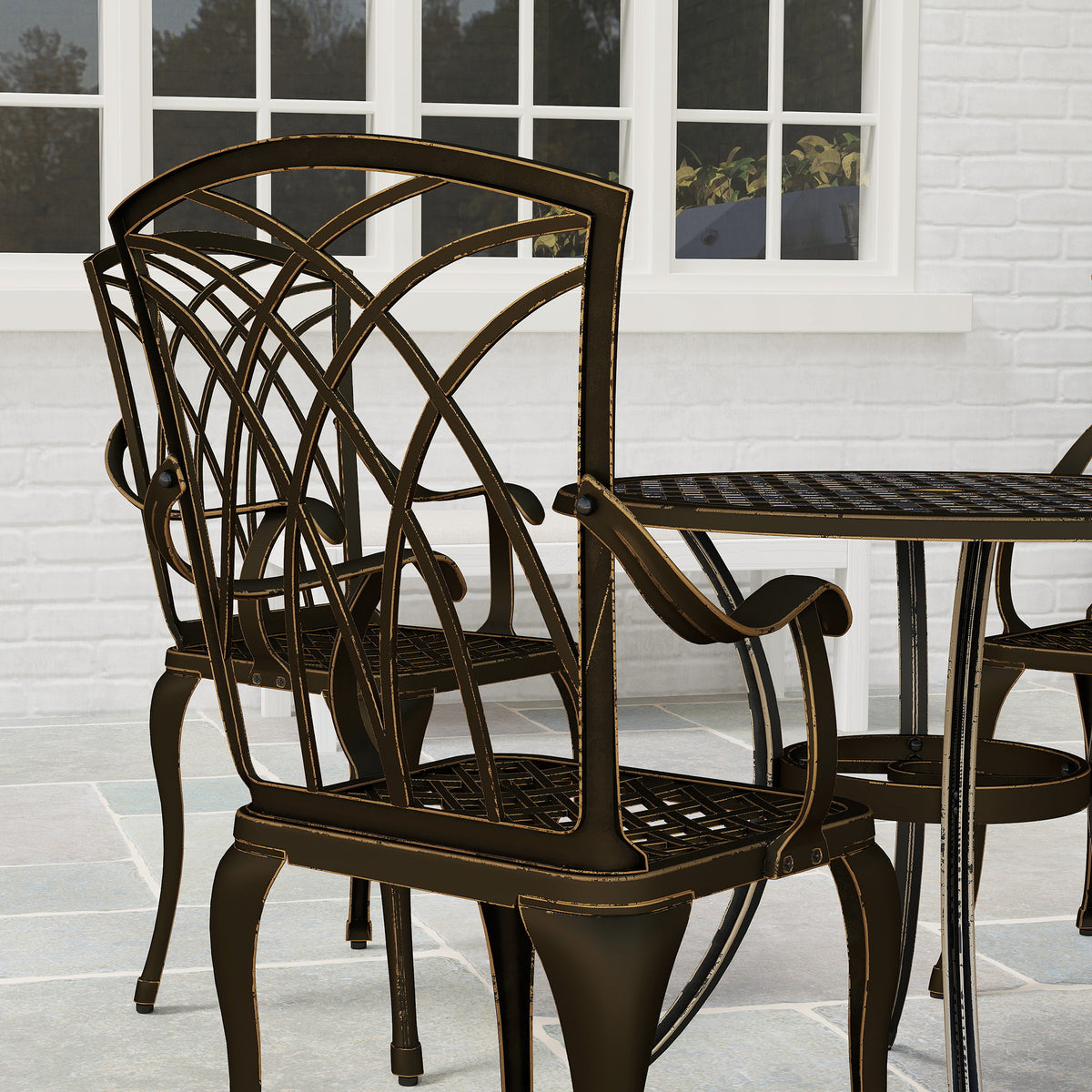 Outsunny 5 Pieces Garden Dining Set for 4, Cast Aluminium Outdoor Dining Set with 4 Armchairs and Round Dining Table with Parasol Hole, Garden Furniture Bistro Set, Bronze Tone