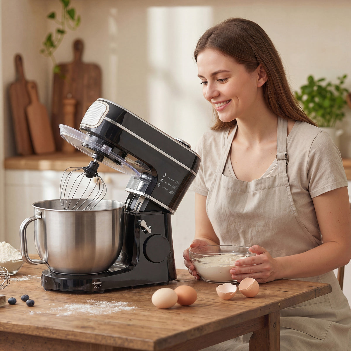 Stand Mixer, 6L 1400W Tilt-Head Food Mixer with 11 Speeds, Pulse & Fermentation Function, LED Display, Black