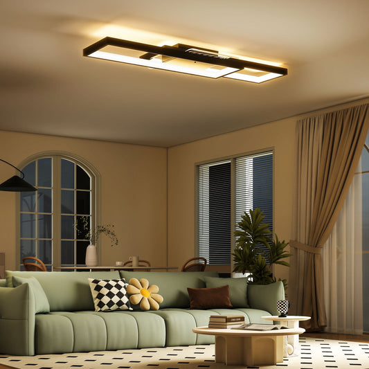 LED Ceiling Light, Modern Dimmable Ceiling Light with Wall Switch & Remote Control, Flush Mount Fixture Lamp with 3000-6000K Colour Temperatures for Living Room, Bedroom, Black