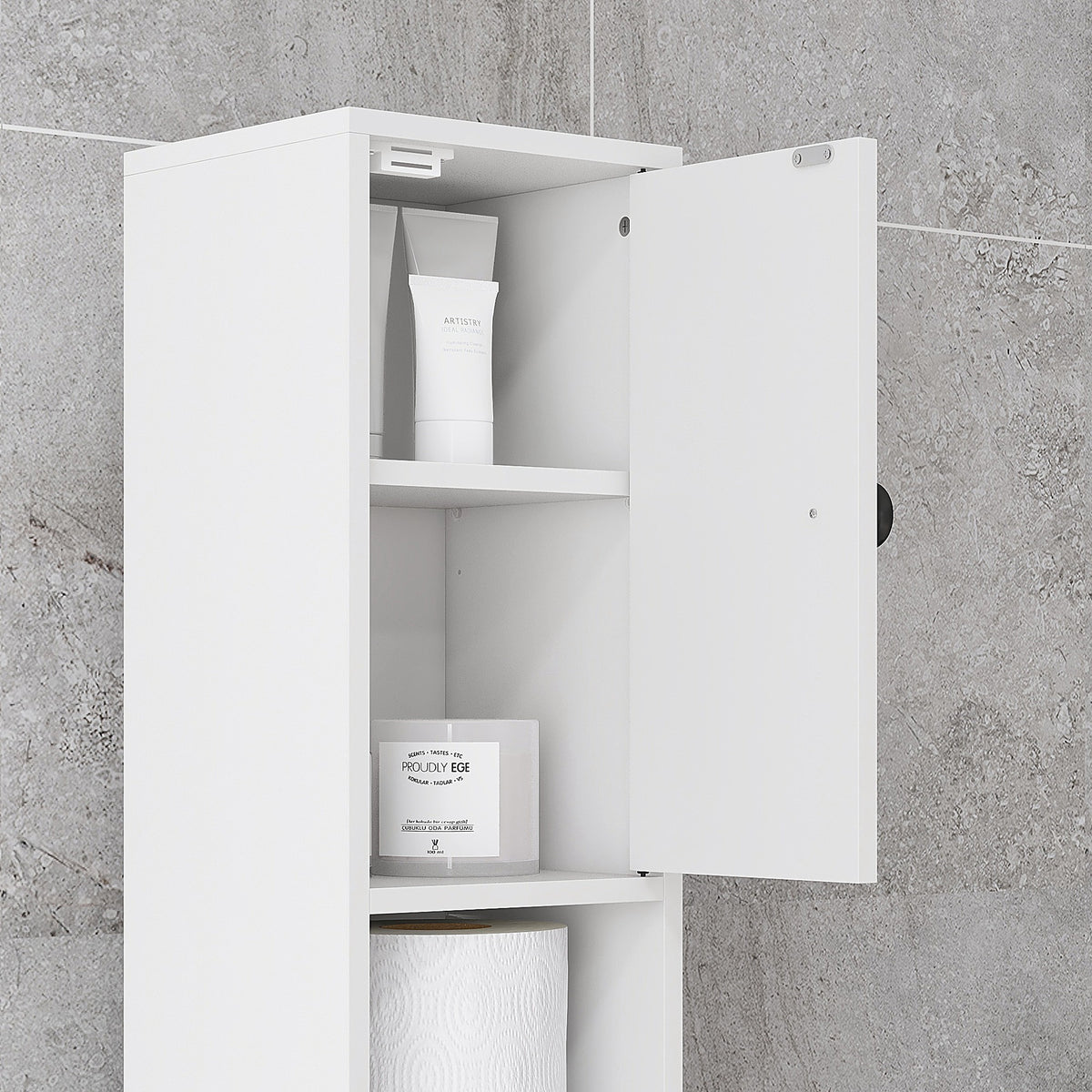 kleankin 180cm Slim Bathroom Cabinet with 9-layered Independent Storage for Family-friendly Storage - White
