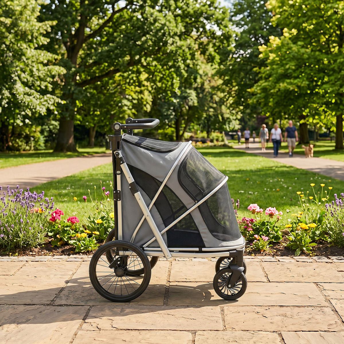 PawHut Dog Stroller, Easy Folding Pet Stroller for Small and Medium Dogs with Shock Absorption, Maximum Load 20 kg, Grey