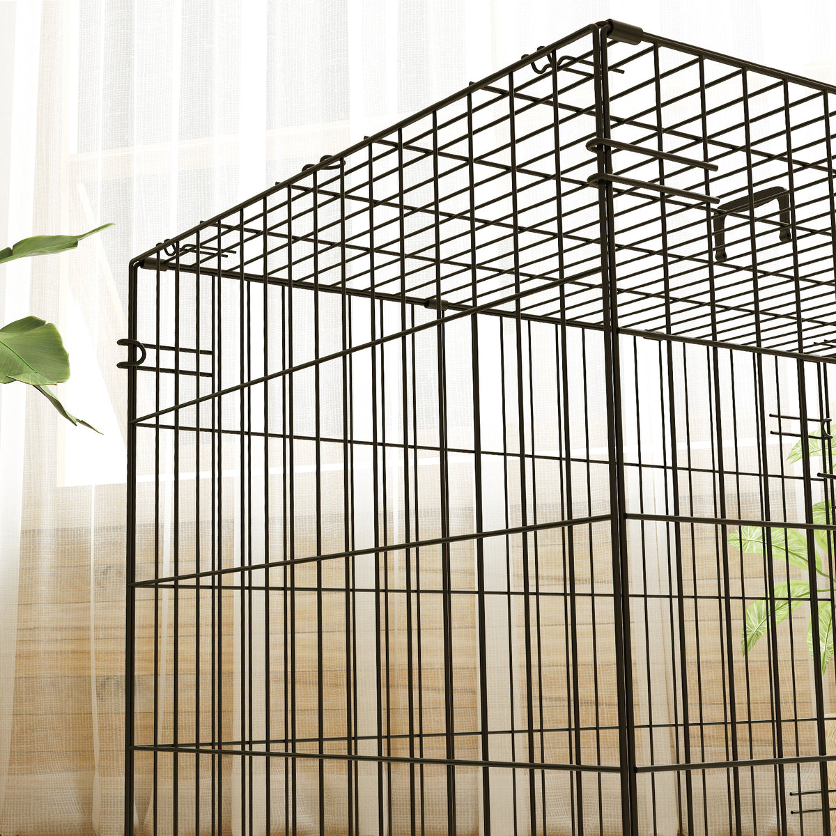 PawHut Foldable Dog Crate with 2 Doors with Tray, Soft Cushion, for Small Dogs, 75 x 49 x 53 cm, Black